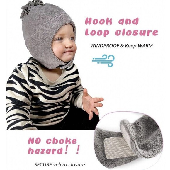 2 Baby Toddler Winter Hat Soft Fleece with Earflap Boys Girls Kids Baby Beanie - Picture 4 of 8